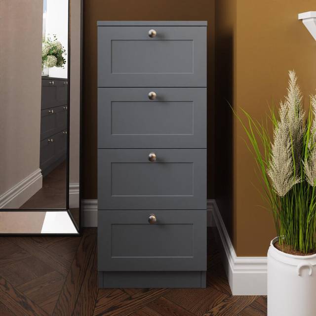 Fwstyle - 4 Drawer Tall Chest Of Drawers Panelled Dark Grey