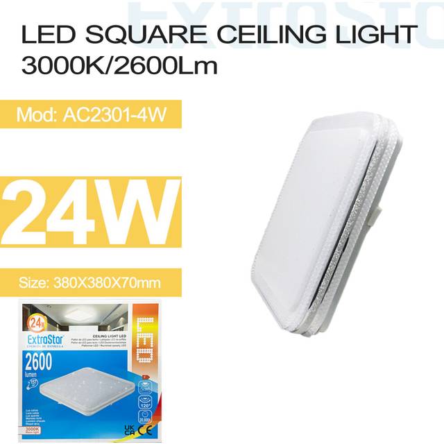 24W LED Square Ceiling Light 3000K, 2600 Lumen