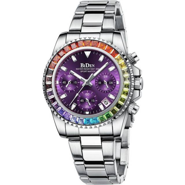 (purple) Biden Women&apos;s Fashionable Diamond Business Multifunctional Quartz Waterproof Watch