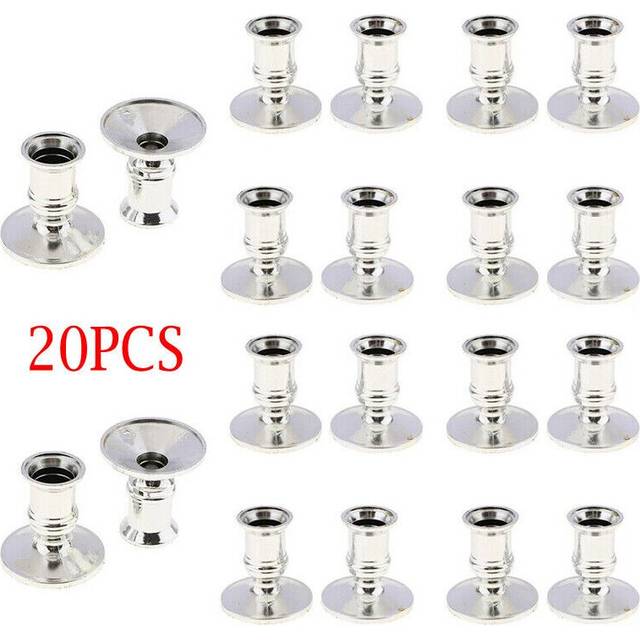 (  Silver) 20pcs Pillar Candle Base Plastic Taper Candle Holder Candlestick Party Decor