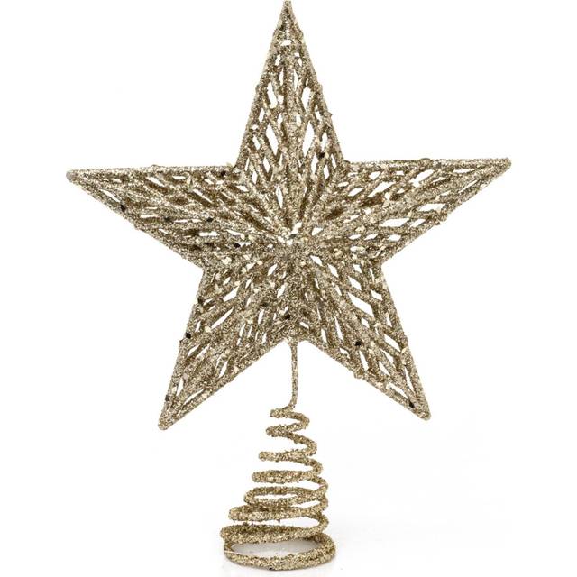 Champagne Gold Star Christmas Tree Topper | Gold Glitter Tree Top Metal Star | Christmas Star Tree Topper - 23cm