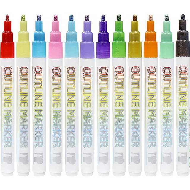 Metallic Outline Paint Markers, 12 Colors Shimmer Outline Markers