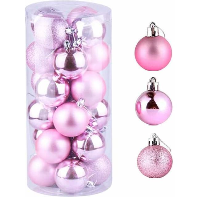 24 pieces 4cm pink Christmas decorations, matte, glossy, glitter Christmas baubles