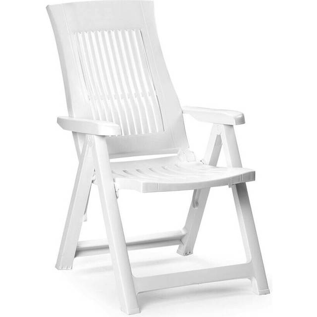 (1x White) Folding Garden Lounger Chair 5 Multi Reclining Positions Outdoor Dining Chairs