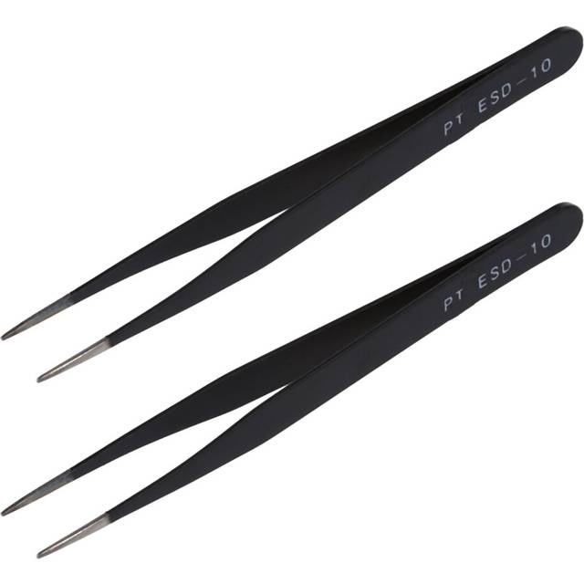 2X Black Metal Straight Sharp Tip Tweezer
