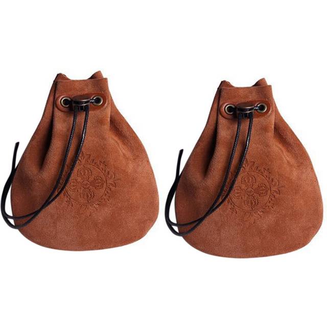 2X Outdoor Leather Coin Purse Coin Bag Drawstring Pouch Calabash Jewelry Packing Bags