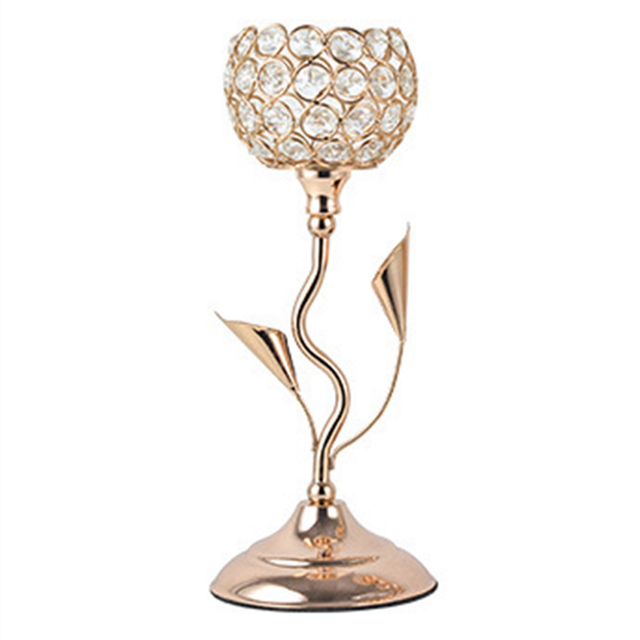 Gold Crystal Candle Holder, Iron Flower Shaped Candlestick,S