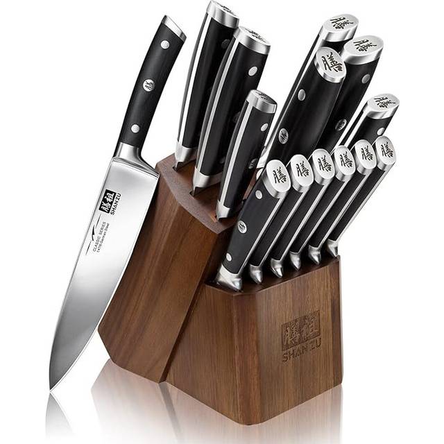SHAN ZU Japanese Kitchen Knives 14-Piece with Block Kitchen Knife Set High Carbon German Stainless Steel Knife Set with Removable Knife Block and