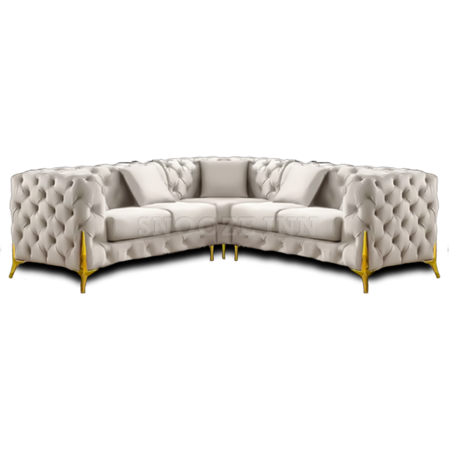 (Cream, 5 Seater Corner Sofa) SNOOZE Online Chesterfield 3 and 2 Seater Sofa Sets, Corner Sofas For Living Room, Upholstered Plush Fabric 3 Seater Vel