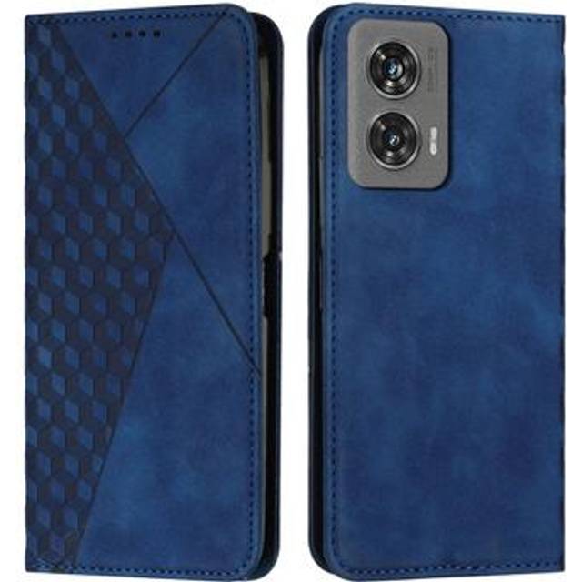 Motorola Edge 50 Fusion Rhombusmönster Plånboksfodral med magnetisk stängning - Blå