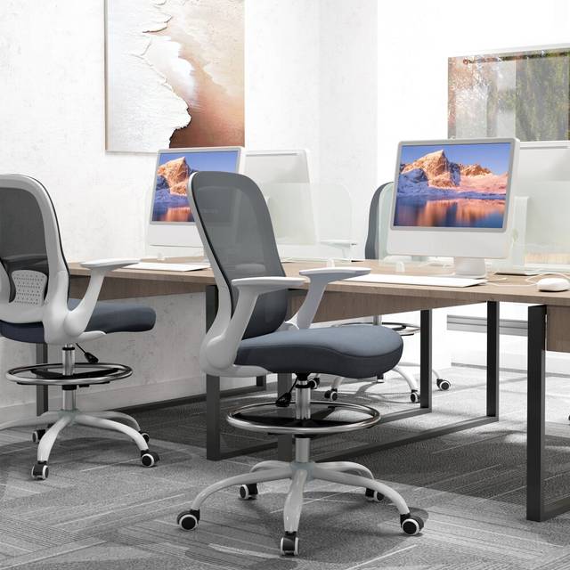 HOMCOM Mesh Draughtsman Chair, Ergonomic Drafting Chair, Grey, Grey