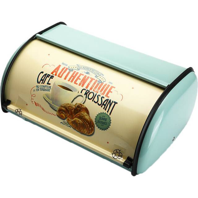 Vintage Bread Box Storage Bin Rollup Top Light Blue Small Powder Coated Bread Iron Boxes Food Containerfor Kitchen Home Decor