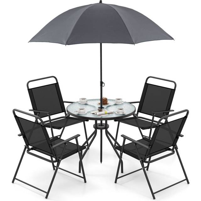6 Pcs Outdoor Dining Set Patio Garden Table Set for 4 w/Umbrella