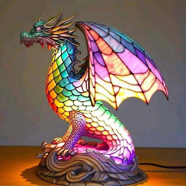 (Dragon) Animal Table Lamp Series Stained Glass Stained Night Light Retro Desk Lamps