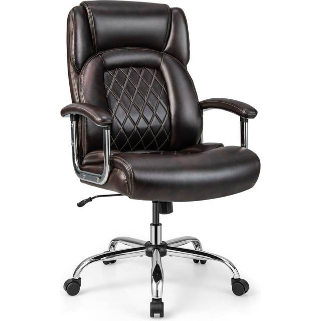 227kg Leather Office Chair Adjustable Big & Tall Executive Chair-Coffee