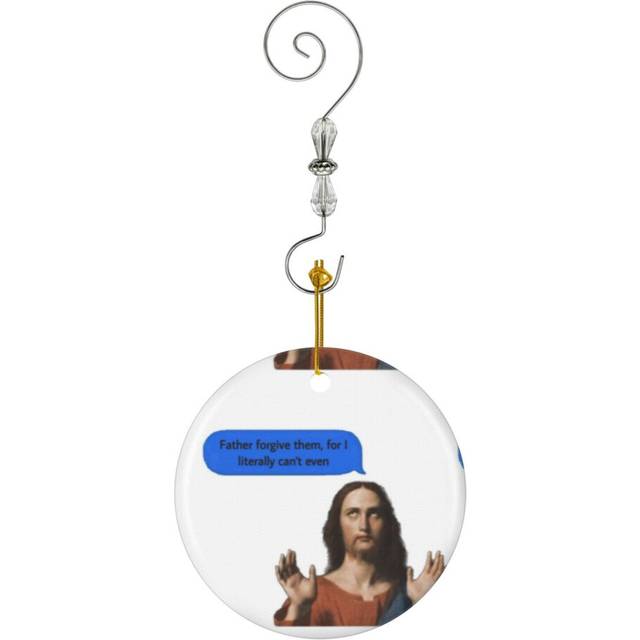 (Jesus OMG Waffles Funny New Year 2023 Meme Tiktok-1945) Christmas Ornaments Ceramic Charm with Hook Crystal Handmade Xmas Tree Decorations KeepsakeÂ
