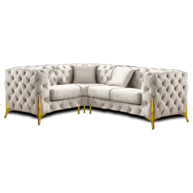 (Cream, 4 Seater Right Hand Facing) SNOOZE Online Chesterfield 3 and 2 Seater Sofa Sets, Corner Sofas For Living Room, Upholstered Plush Fabric 3 Seat