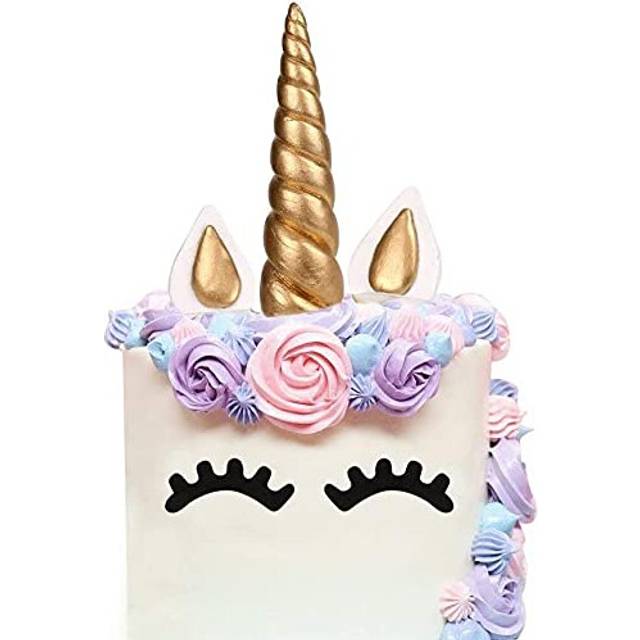 Unicorn Cake Topper Handmade Gold Birthday Cake Topper, Unicorn Horn, Ears and Eyelash Cake Decorations, Cute Unicorn Birthday/Baby Shower/Holiday