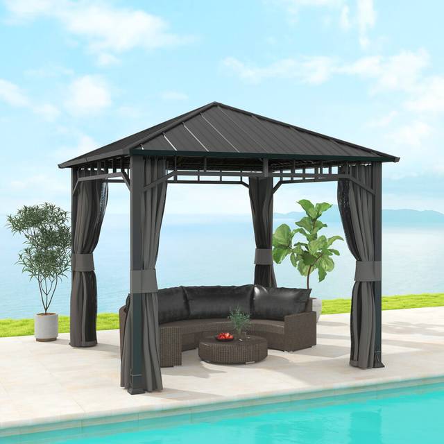 Outsunny 3 x 3(m) Hardtop Gazebo with Galvanised Steel Roof and Sides, Grey