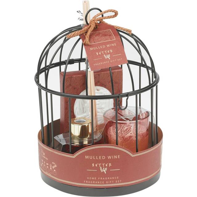(Mulled Wine) 30ml Perfume Reed Diffuser Oil Refill & Candle in Birdcage Fragrance Gift Set