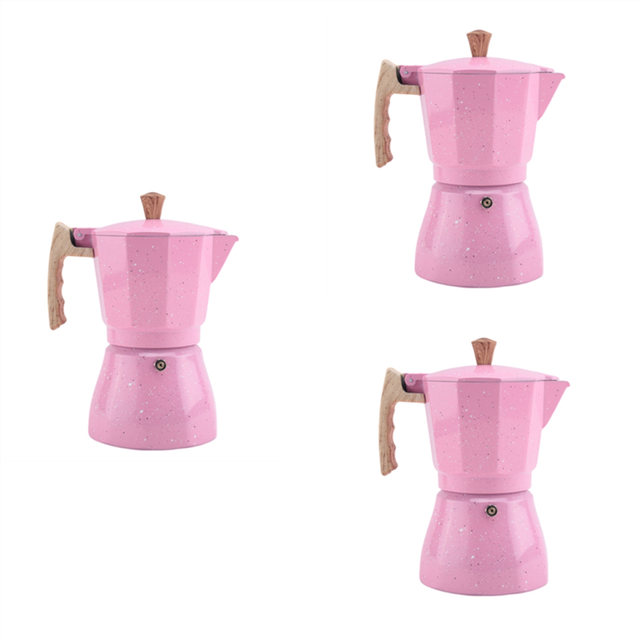 3X Latte Mocha Coffee Maker Italian Moka Espresso Cafeteira Percolator Pot Stovetop 300Ml Pink