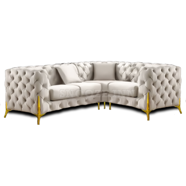 (Cream, 4 Seater Left Hand Facing) SNOOZE Online Chesterfield 3 and 2 Seater Sofa Sets, Corner Sofas For Living Room, Upholstered Plush Fabric 3 Seate