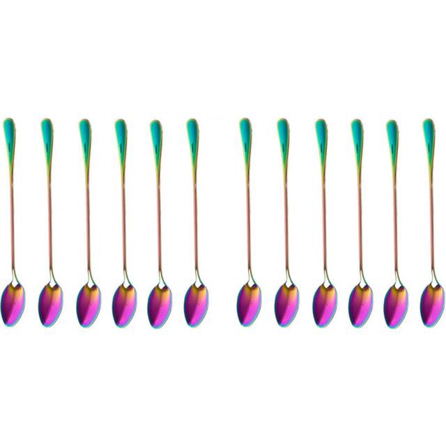 Coffee Teaspoons, Set of 12 Rainbow Color Spoon Long-Handle Ice Cream Desert Cocktail Stir Spoons