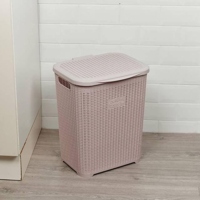 (Pink) 45L Plastic Laundry Basket Dirty Clothes Washing Storage Hamper with Handles & Lid