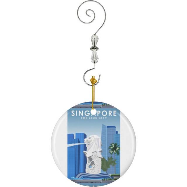 (Singapore Lion City Travel-526) Christmas Ornaments Ceramic Charm with Hook Crystal Handmade Xmas Tree Decorations KeepsakeÂStocking Stuffer