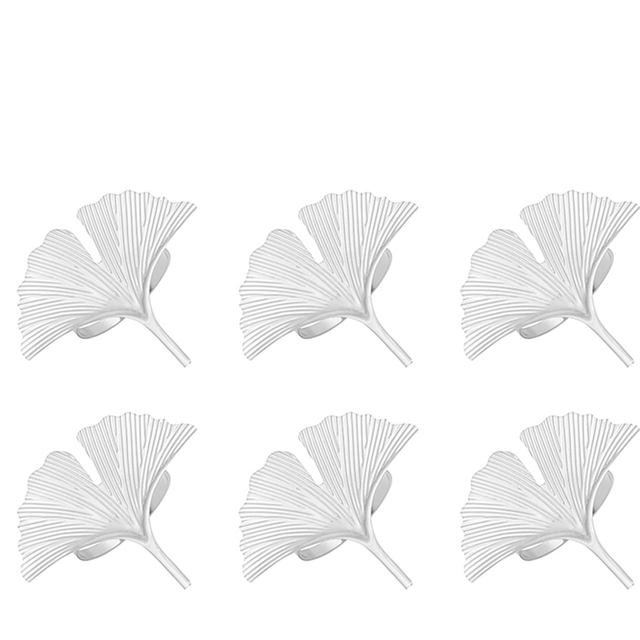 Napkin Rings Set of 6,Ginkgo Leaf Napkin Rings Wedding Silver Napkin Buckle for Thanksgiving Table Decoration