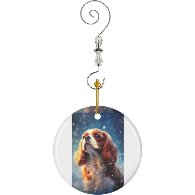 (Winter Wonder Cavalier's Snowy Portrait_8977) Christmas Ornaments Ceramic with Crystal Hook Xmas Handmade Tree Decorations KeepsakeÂGifts Stocking S