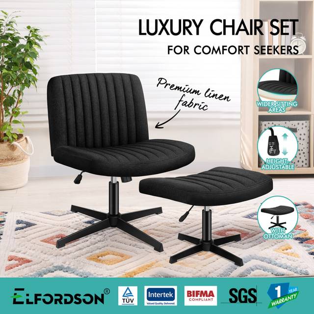 ELFORDSON Office Chair Computer Executive Seat Work Ottoman Fabric Black