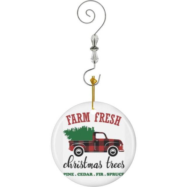 (Farm Fresh Christmas Trees , Christmas Sign Buffalo Plaid Truck-8624) Christmas Ornaments Ceramic Charm with Hook Crystal Handmade Xmas Tree Decorati