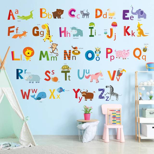 DA-1503A Learning Alphabet Color Wall Stickers ABC Animal Educational Decals for Kids Bedroom Nursery Living Room Art Home dÃ©cor Letters ABC