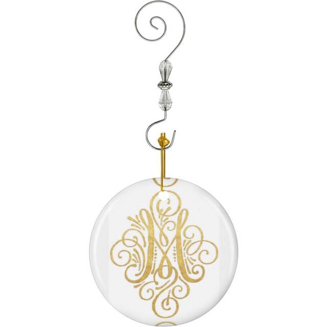 (Golden Monogram Letter M-8223) Christmas Ornaments Ceramic Charm with Hook Crystal Handmade Xmas Tree Decorations KeepsakeÂStocking Stuffer