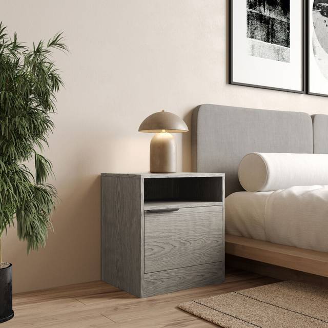 (Cedar Grey, 1) 1-Door Bedside Table Cabinet Nightstand Storage Shelf Unit Bedroom Furniture