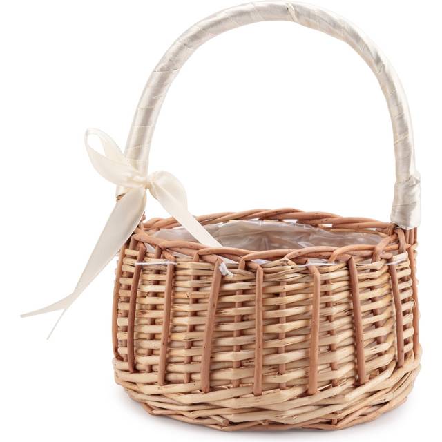 LLhappy-Woven Flower Basket Rattan Storage Girl Hand Handmade with Bow, S