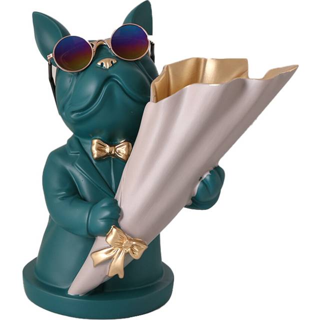 LLhappy Home Decor Figurine Miniature French Bulldog Sculpture Desktop Flower Vase Table Decoration Modern Decorative Statue,A
