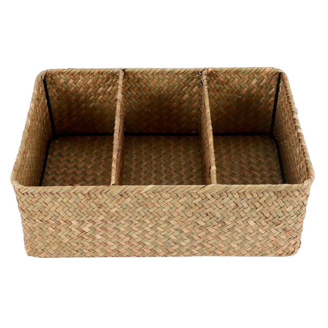 3-Section Wicker Baskets for Shelves, Seagrass Storage Baskets Large