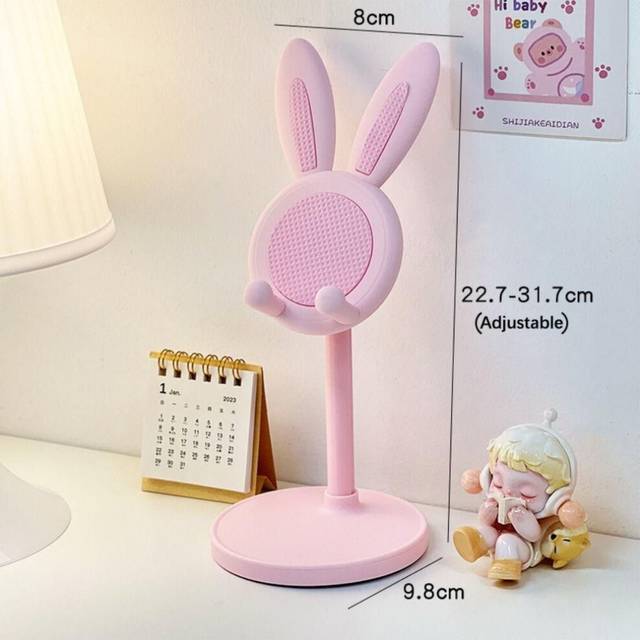 (pink) Desktop Student Phone Holder Adjustable Home Selfie Live Support Shelf Rabbit Shape Lazy Mobile Phone Stand