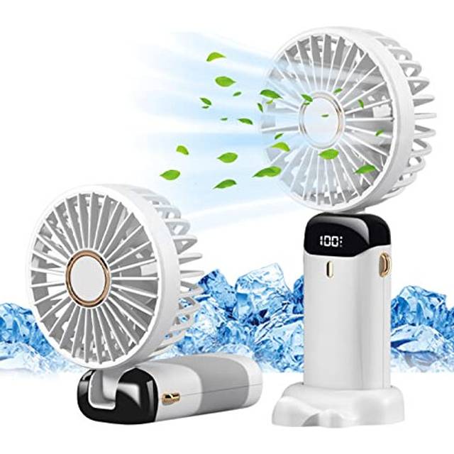Jsdoin Hand Held Fan,Portable Handheld USB Rechargeable Fans with 5 Speeds,Battery Operated Mini Fan Foldable Desk Desktop Fans with LED Display for