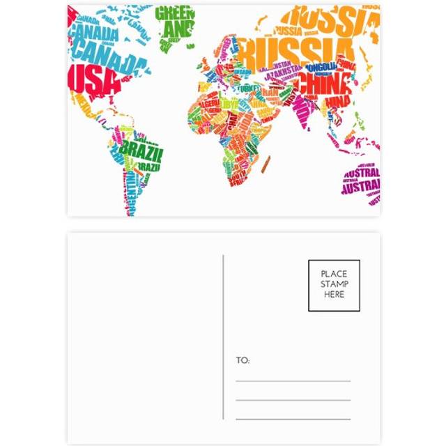 Mutlicolour World Map Countries Name Postcard Set Birthday Mailing Thanks Greeting Card