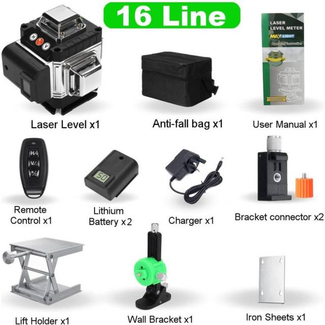 (2*Batteries) 4d 16 Lines Laser Level 360 Self-leveling Function Leveling Laser Ground Wall Sticker With Vertical Horizontal Oblique Line