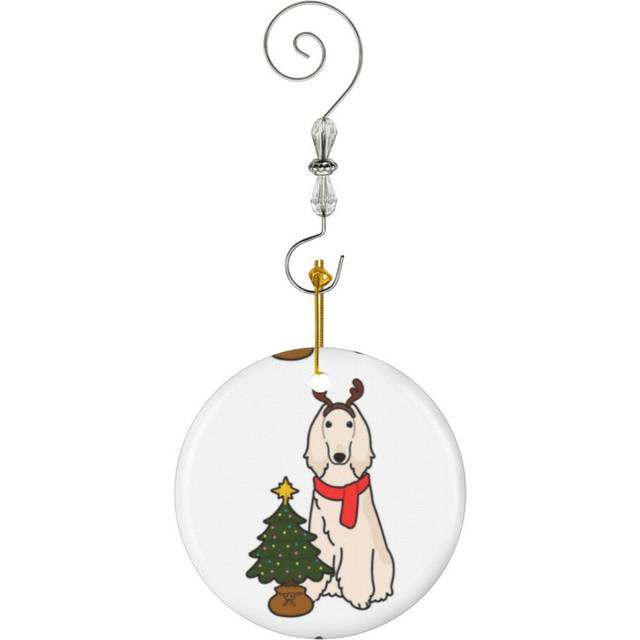 (Adorable Christmas Afghan Hound_5661) Christmas Ornaments Ceramic with Crystal Hook Xmas Handmade Tree Decorations KeepsakeÂGifts Stocking Stuffer