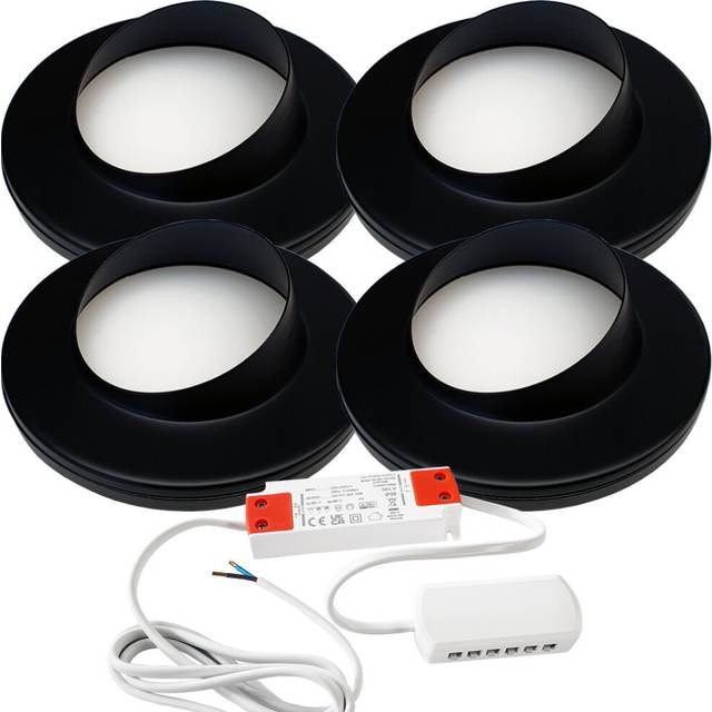 (4 Lights & Driver) MATT BLACK Slim Round Angled Under Cabinet Light & Driver - Warm White LED