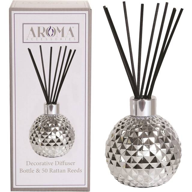 Aroma Reed Diffuser Silver Bottle Glass 50 Black Fibre Reeds