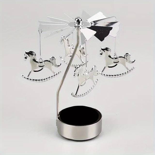 (Rotating Carousel) Carousel Rotary Candle Holder Metal Spinning Romantic Tea Light Stand Candlestick