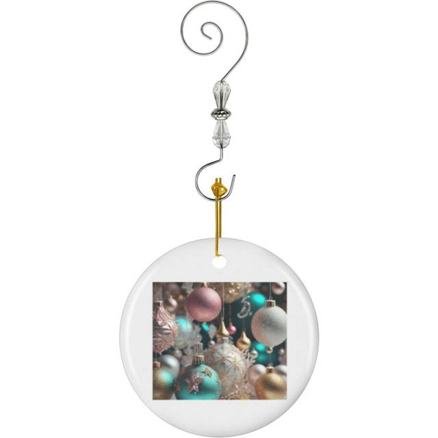 (Christmas Ornaments Ink And Aqua Blue_815) Christmas Ornaments Ceramic with Crystal Hook Xmas Handmade Tree Decorations KeepsakeÂGifts Stocking Stuf