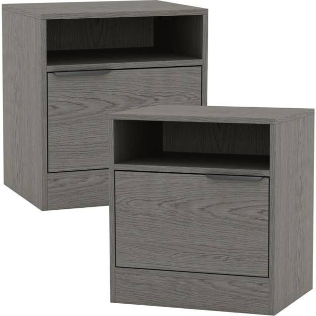 (Cedar Grey, 2) 1-Door Bedside Table Cabinet Nightstand Storage Shelf Unit Bedroom Furniture
