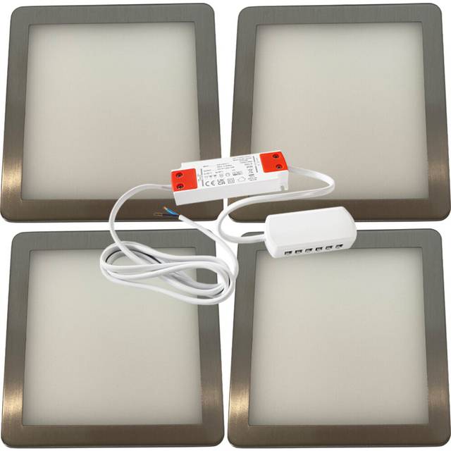 (4 Lights & Driver) BRUSHED NICKEL Slim Square Under Cabinet Light & Driver - Natural White LED